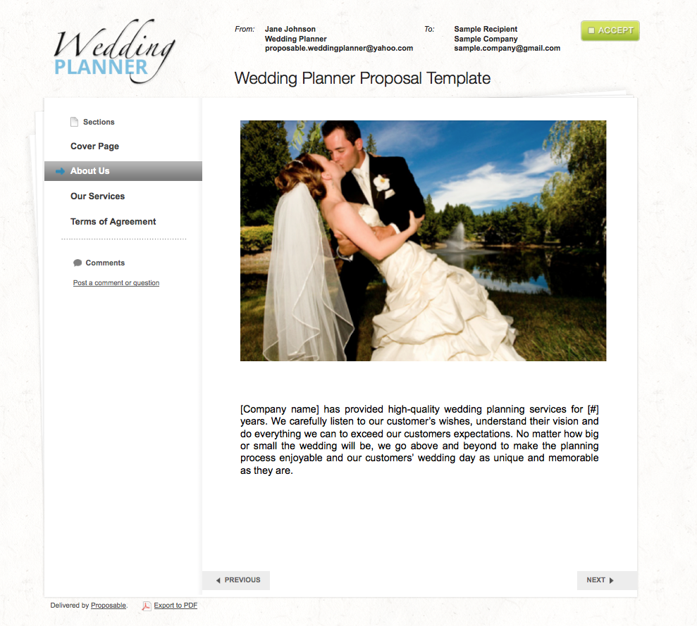 Wedding Planner Sample Template