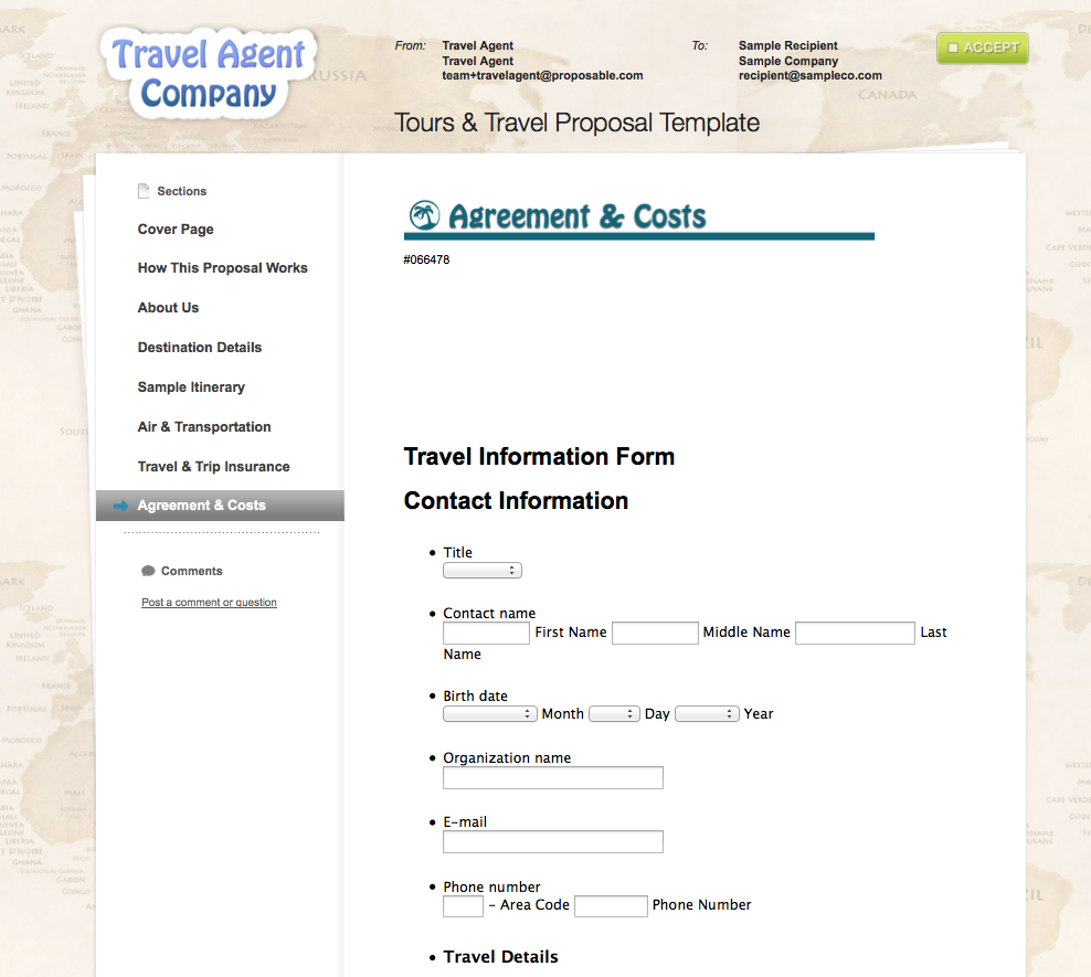 travel agent itinerary sample template